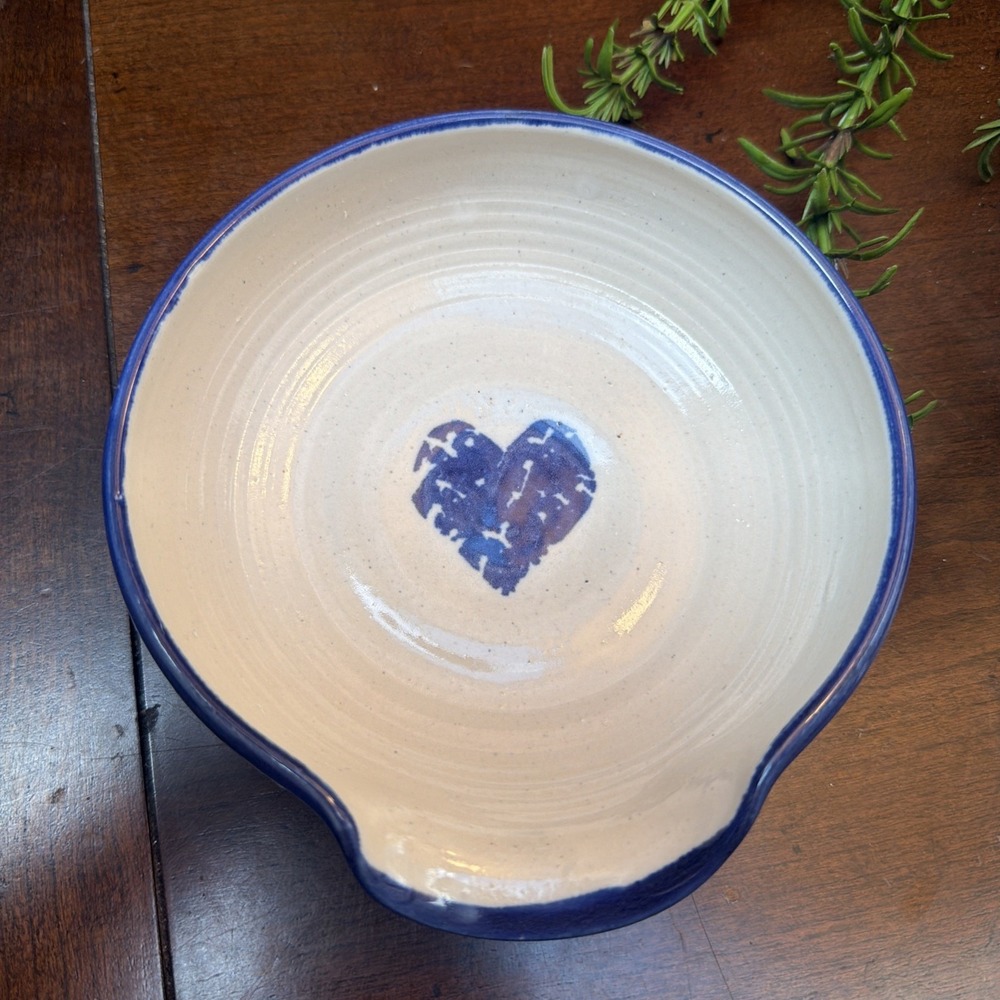 Marshall Pottery Heart Shape Bowl Signed EJ Humphries Handmade VTG Blue Glaze